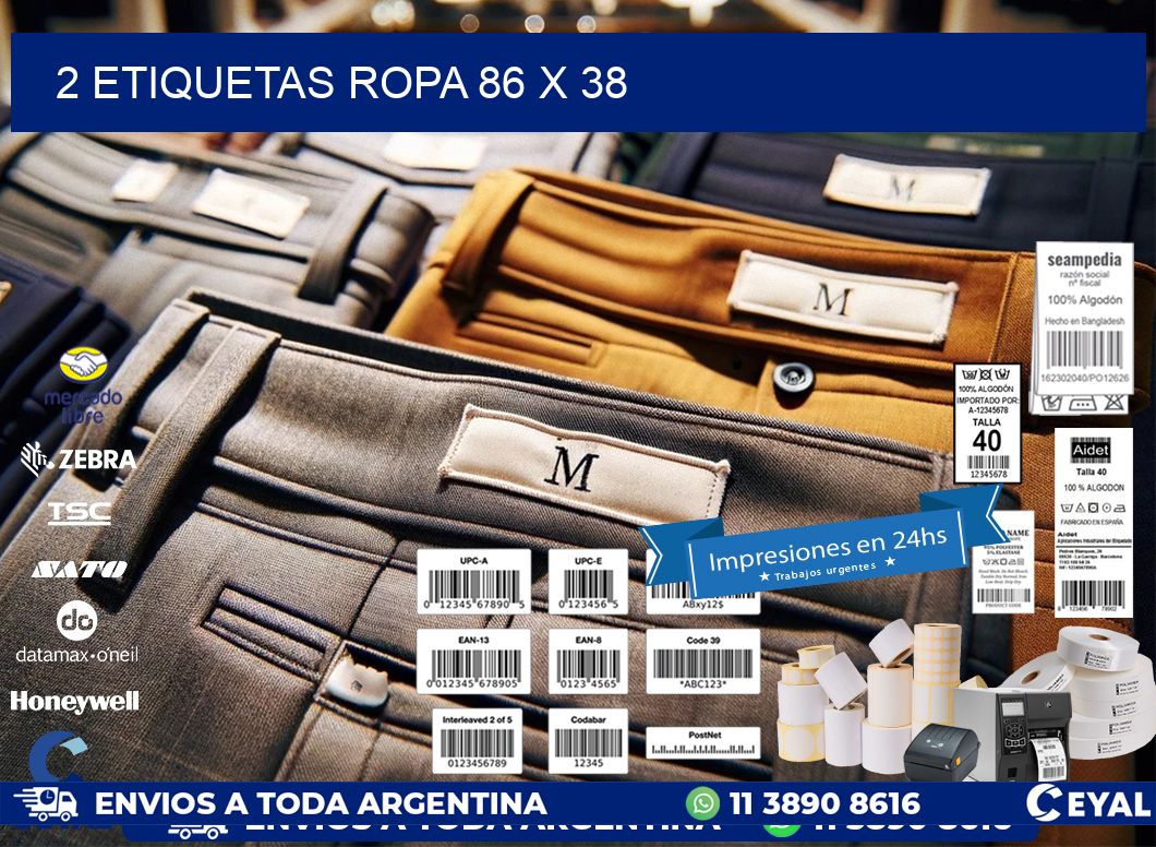 2 ETIQUETAS ROPA 86 x 38