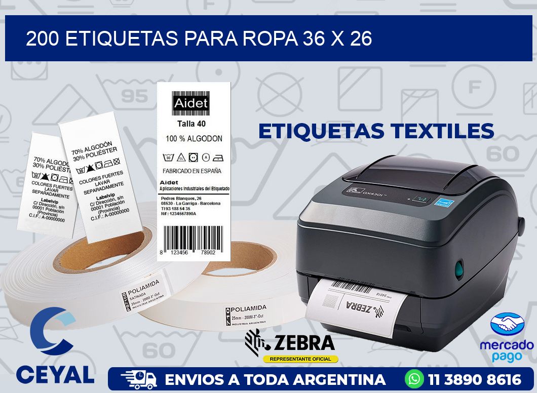 200 ETIQUETAS PARA ROPA 36 x 26