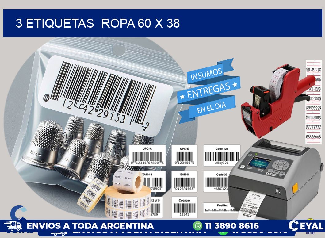 3 ETIQUETAS ROPA 60 x 38