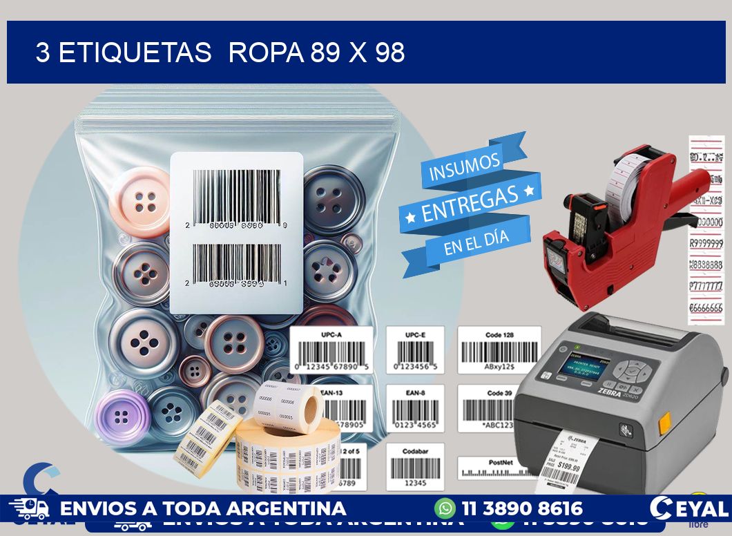 3 ETIQUETAS ROPA 89 x 98