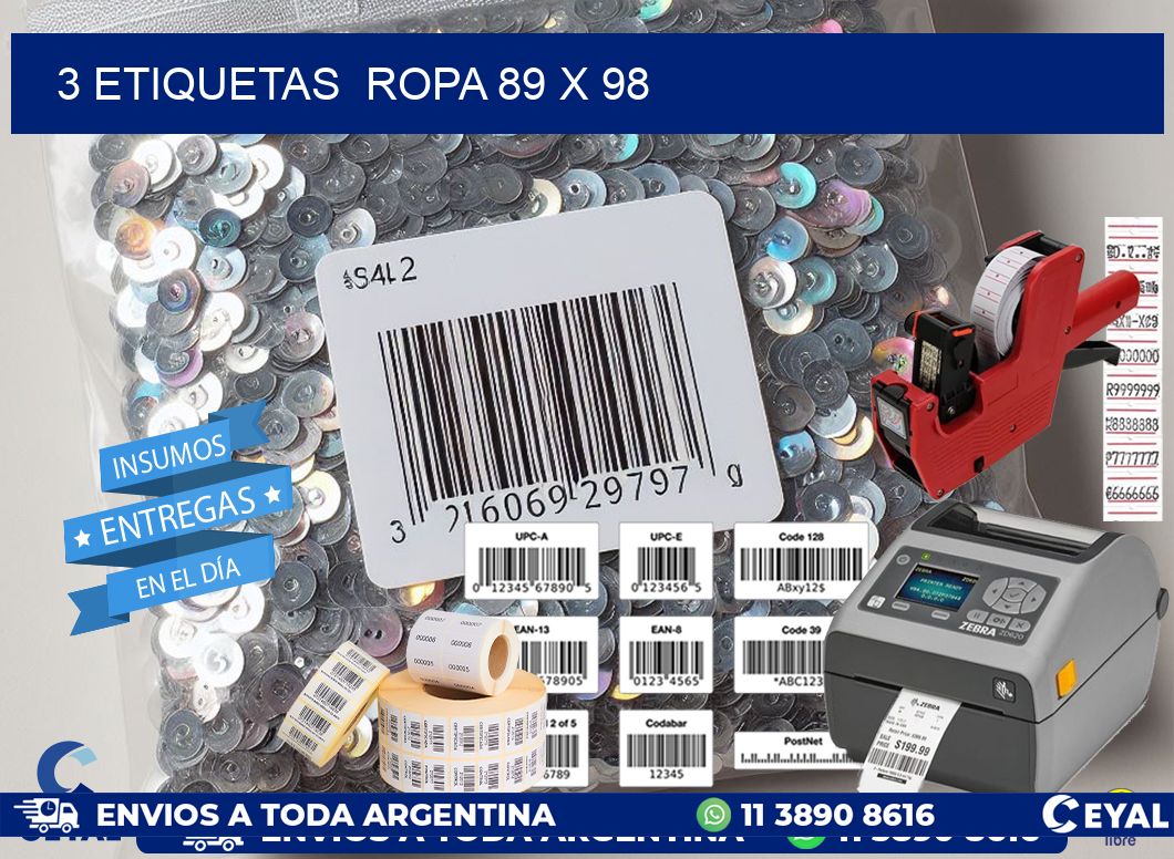 3 ETIQUETAS ROPA 89 x 98