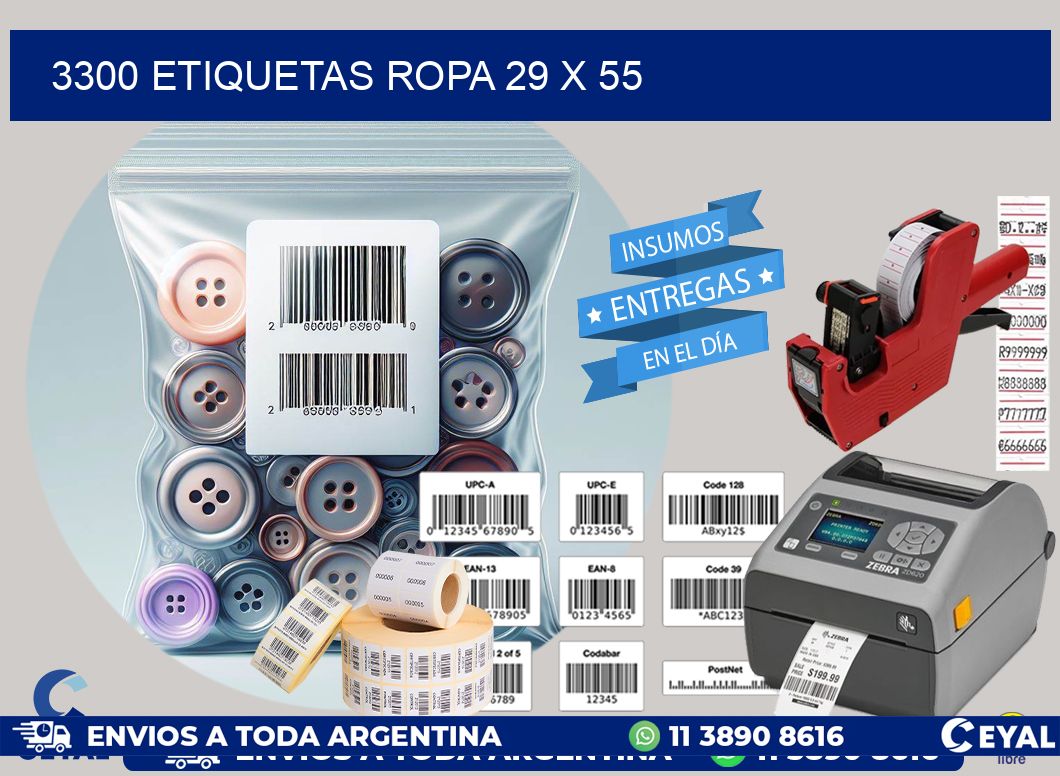 3300 ETIQUETAS ROPA 29 x 55