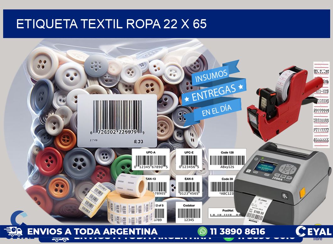 ETIQUETA TEXTIL ROPA 22 x 65