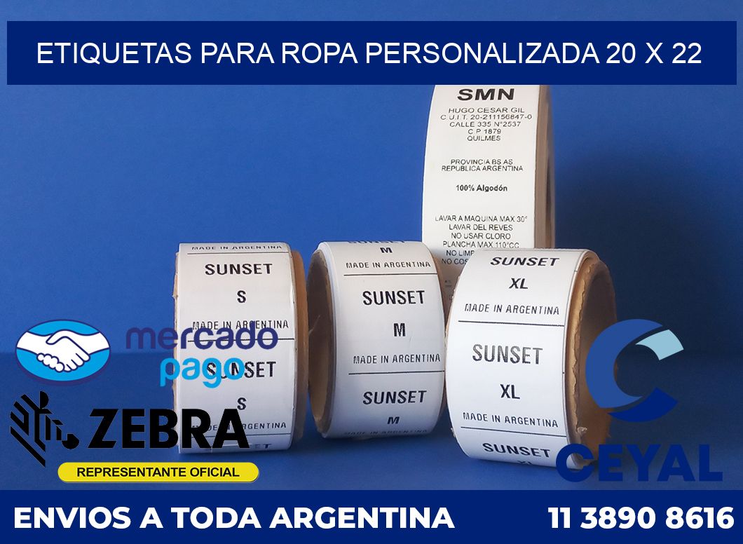 ETIQUETAS PARA ROPA PERSONALIZADA 20 x 22