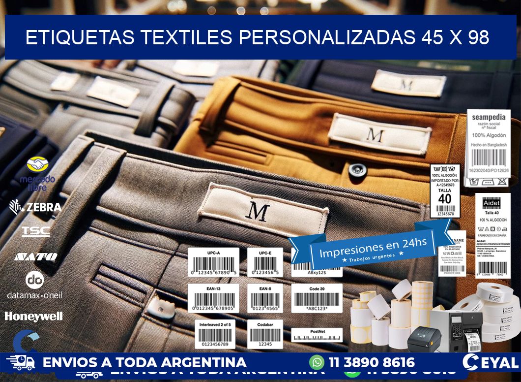 ETIQUETAS TEXTILES PERSONALIZADAS 45 x 98