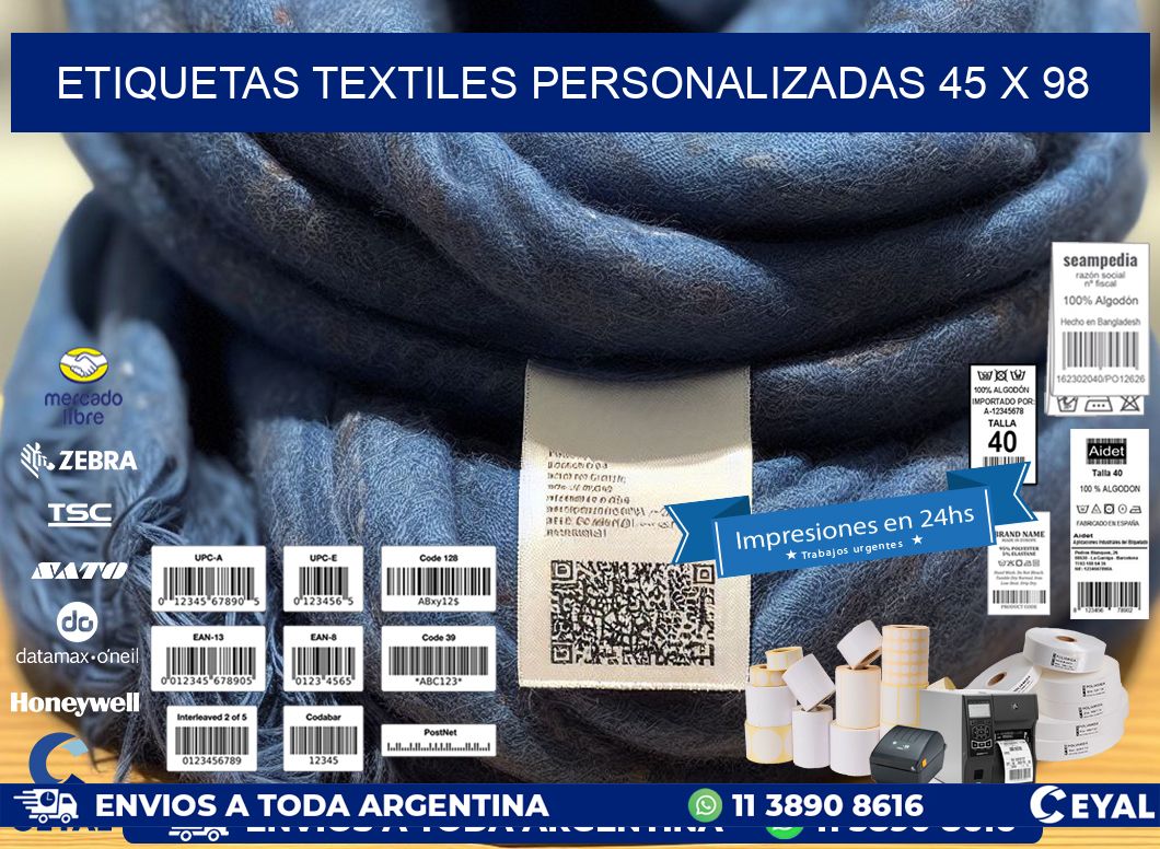 ETIQUETAS TEXTILES PERSONALIZADAS 45 x 98