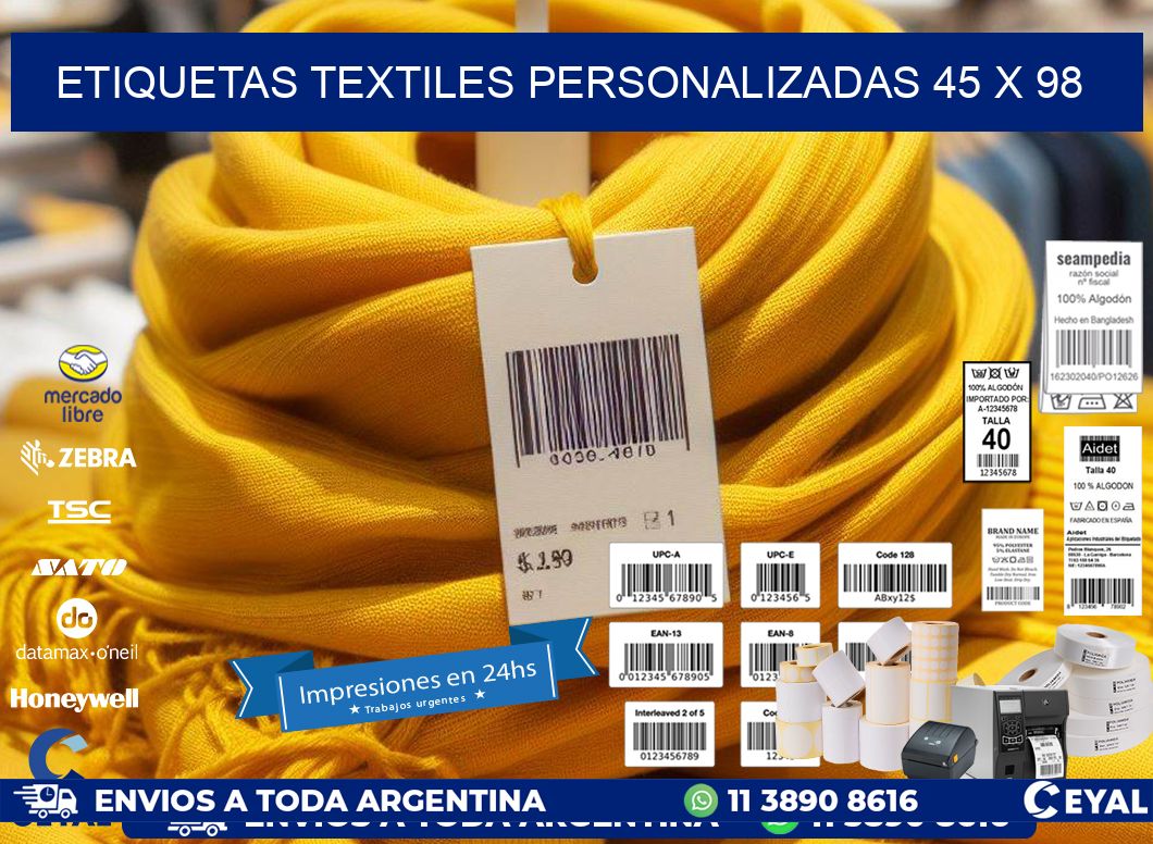 ETIQUETAS TEXTILES PERSONALIZADAS 45 x 98