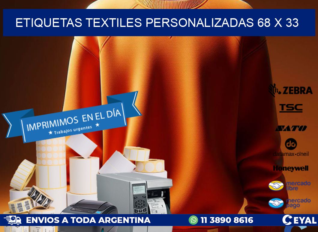 ETIQUETAS TEXTILES PERSONALIZADAS 68 x 33