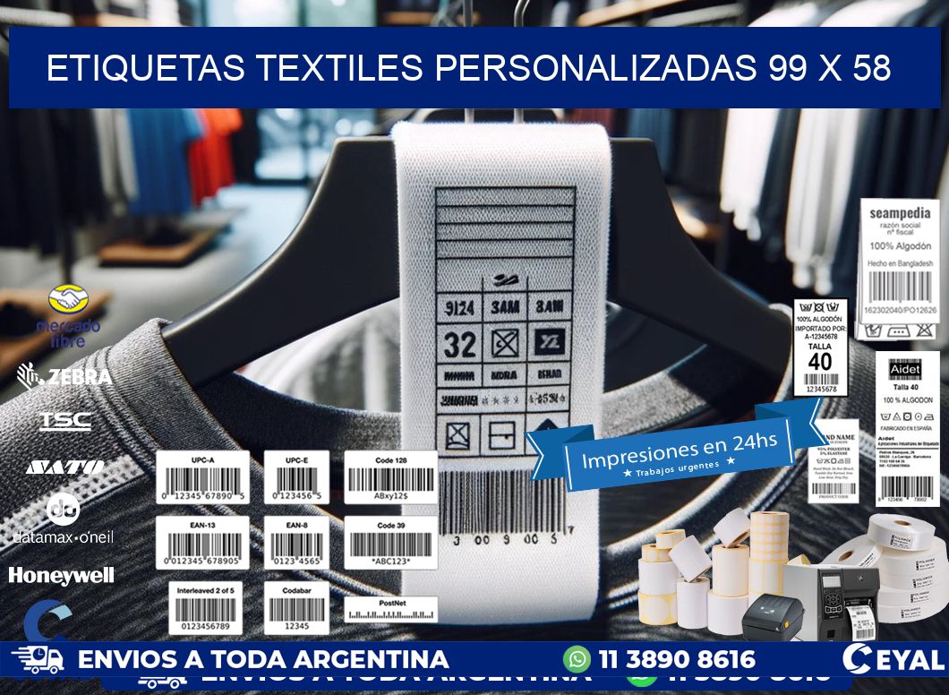 ETIQUETAS TEXTILES PERSONALIZADAS 99 x 58