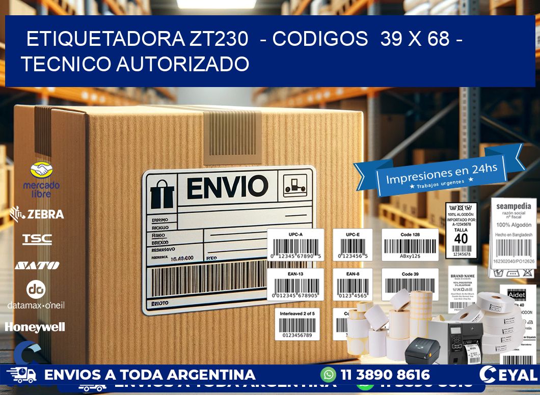 ETIQUETADORA ZT230 - CODIGOS 39 x 68 - TECNICO AUTORIZADO