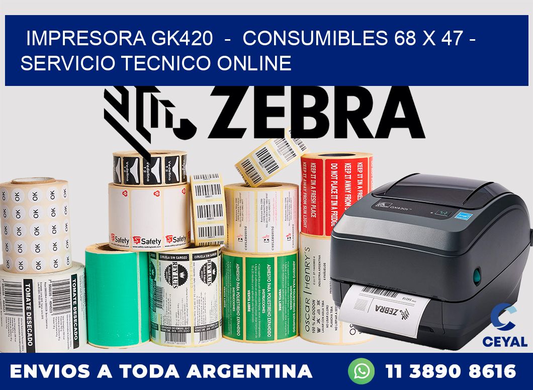 IMPRESORA GK420  -  CONSUMIBLES 68 x 47 - SERVICIO TECNICO ONLINE
