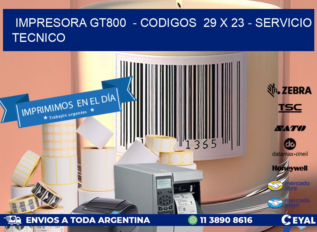IMPRESORA GT800 - CODIGOS 29 x 23 - SERVICIO TECNICO