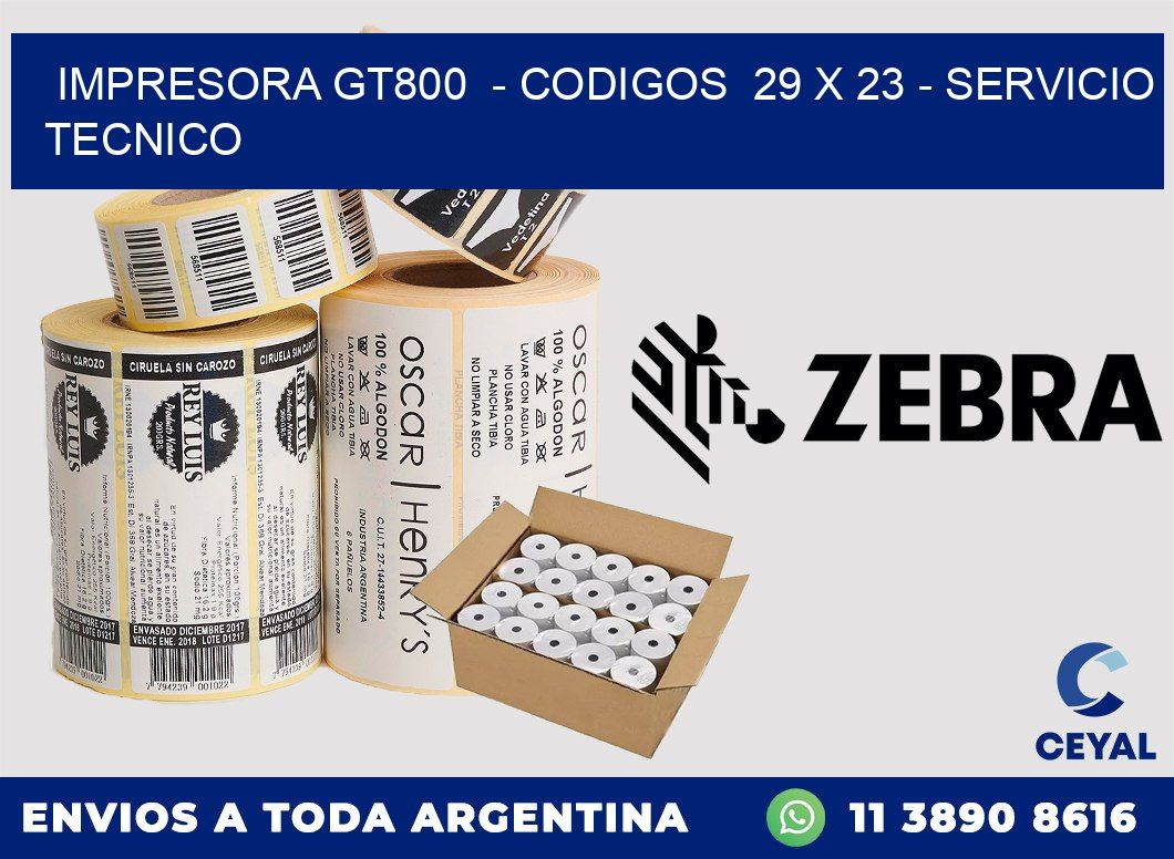 IMPRESORA GT800 - CODIGOS 29 x 23 - SERVICIO TECNICO