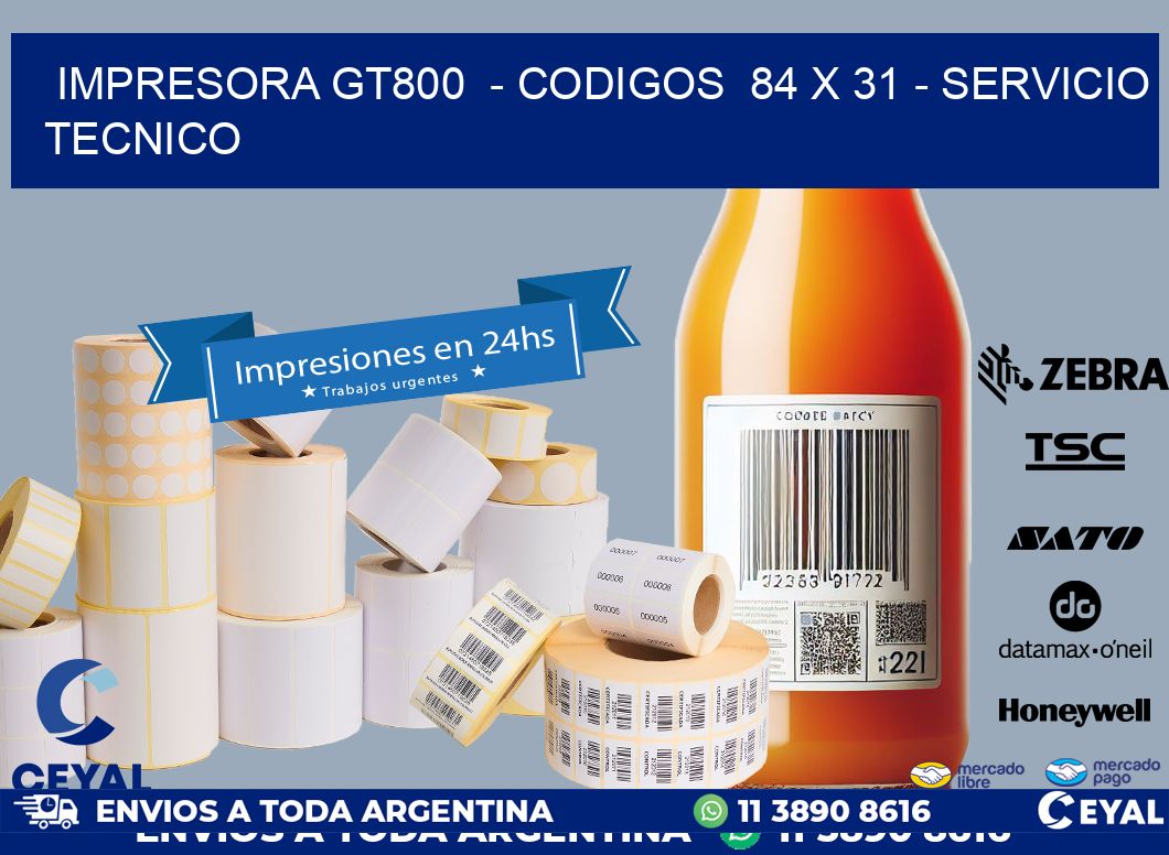 IMPRESORA GT800 - CODIGOS 84 x 31 - SERVICIO TECNICO