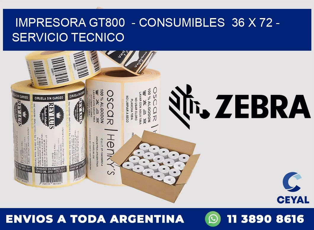 IMPRESORA GT800 - CONSUMIBLES 36 x 72 - SERVICIO TECNICO
