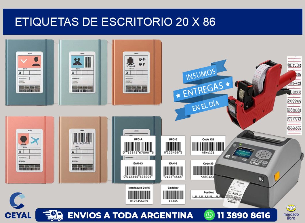 etiquetas de escritorio 20 x 86