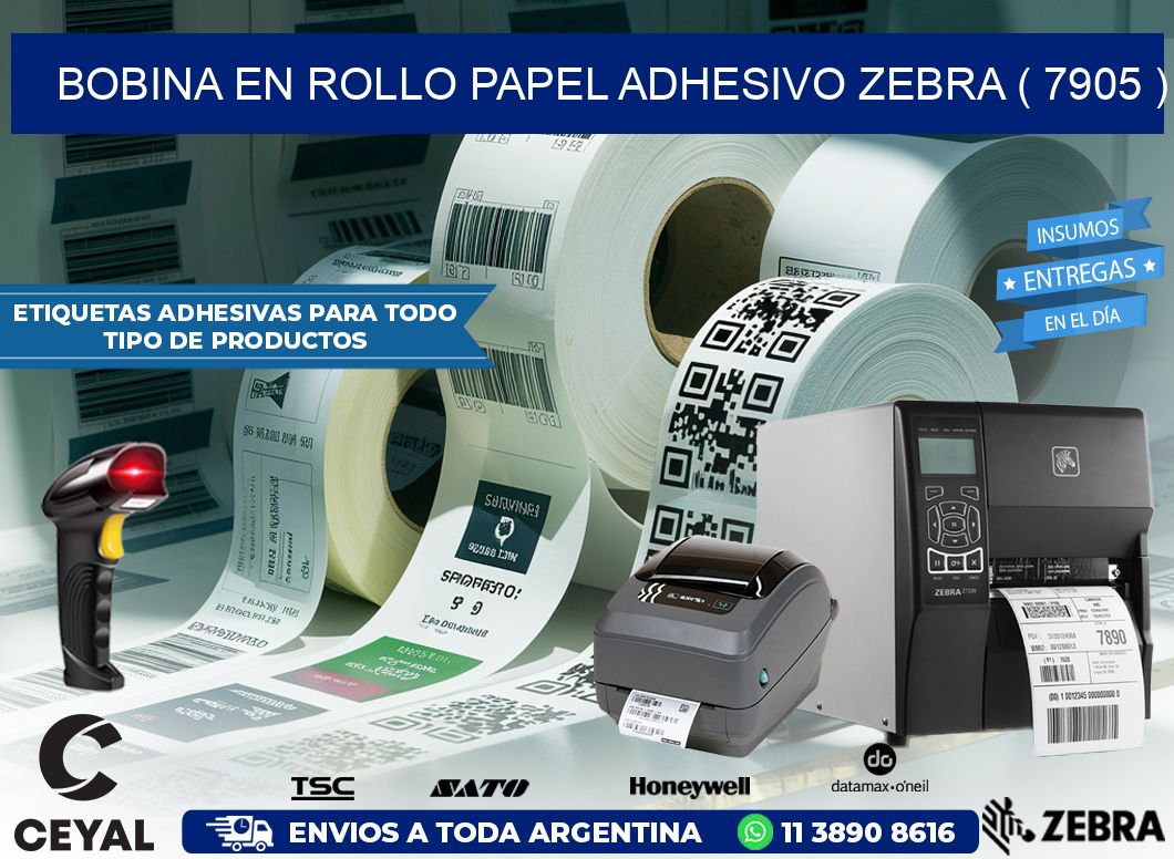 BOBINA EN ROLLO PAPEL ADHESIVO ZEBRA ( 7905 )