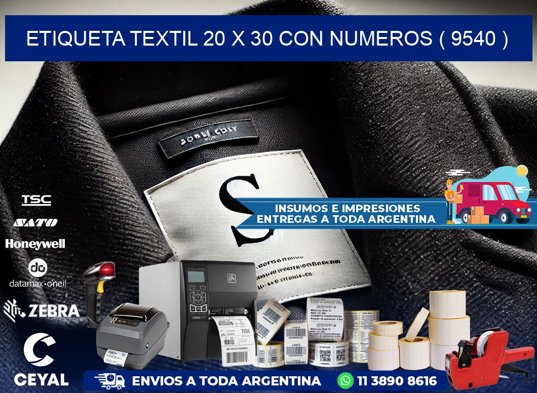 ETIQUETA TEXTIL 20 X 30 CON NUMEROS ( 9540 )