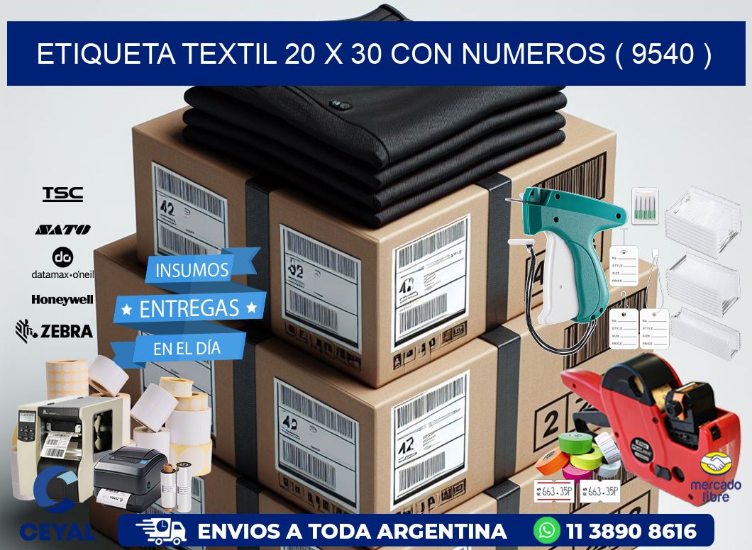 ETIQUETA TEXTIL 20 X 30 CON NUMEROS ( 9540 )