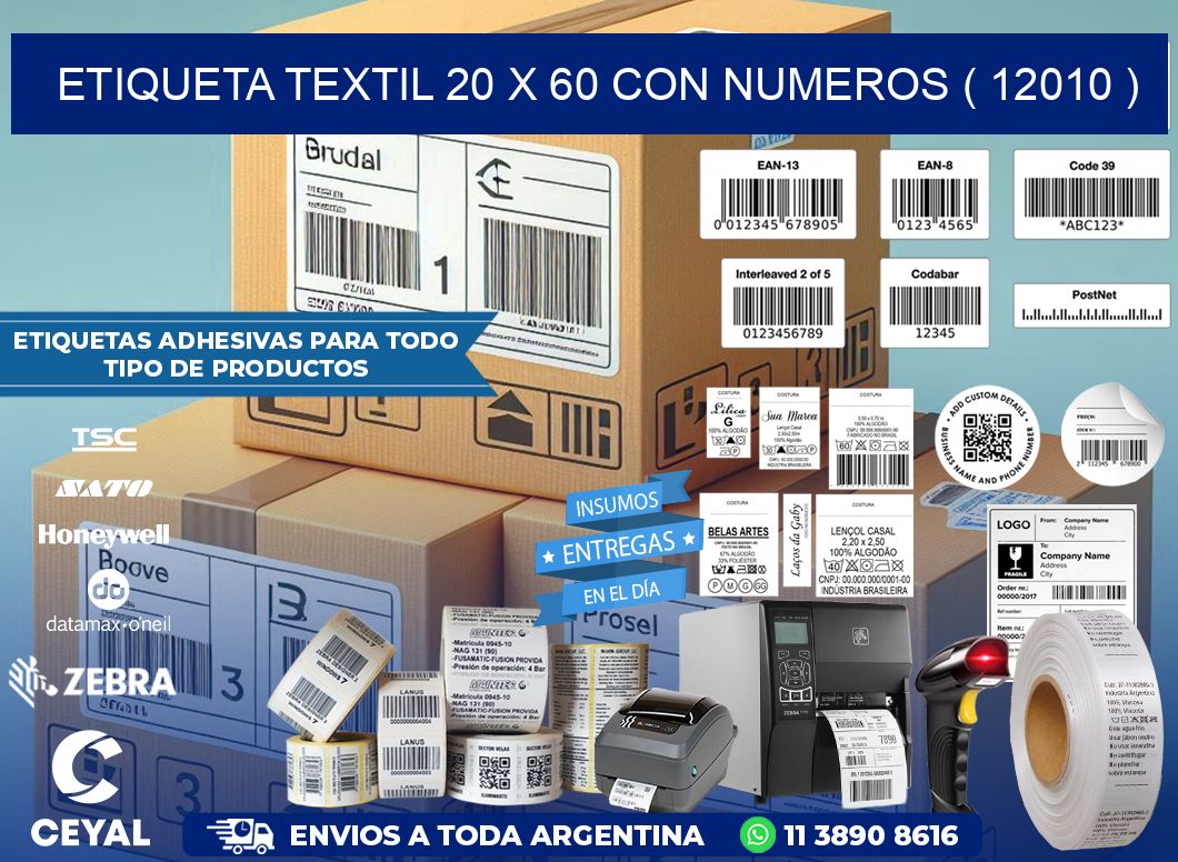 ETIQUETA TEXTIL 20 X 60 CON NUMEROS ( 12010 )