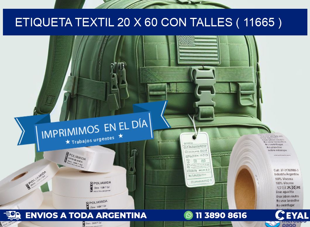 ETIQUETA TEXTIL 20 X 60 CON TALLES ( 11665 )