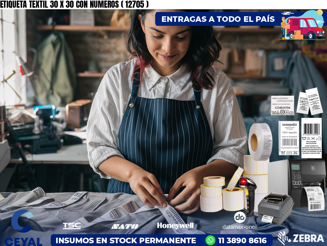 ETIQUETA TEXTIL 30 X 30 CON NUMEROS ( 12705 )