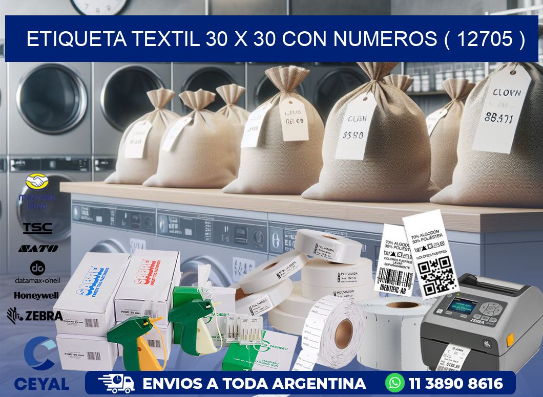 ETIQUETA TEXTIL 30 X 30 CON NUMEROS ( 12705 )