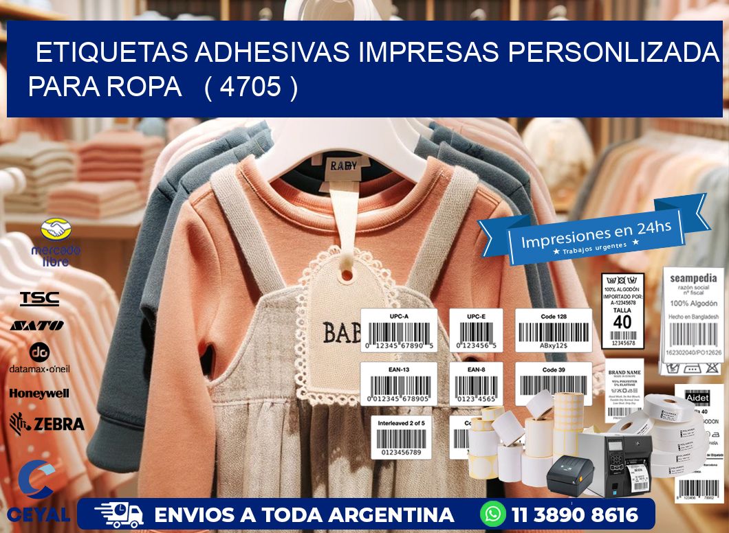 ETIQUETAS ADHESIVAS IMPRESAS PERSONLIZADA PARA ROPA ( 4705 )