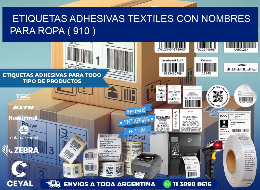 ETIQUETAS ADHESIVAS TEXTILES CON NOMBRES PARA ROPA ( 910 )