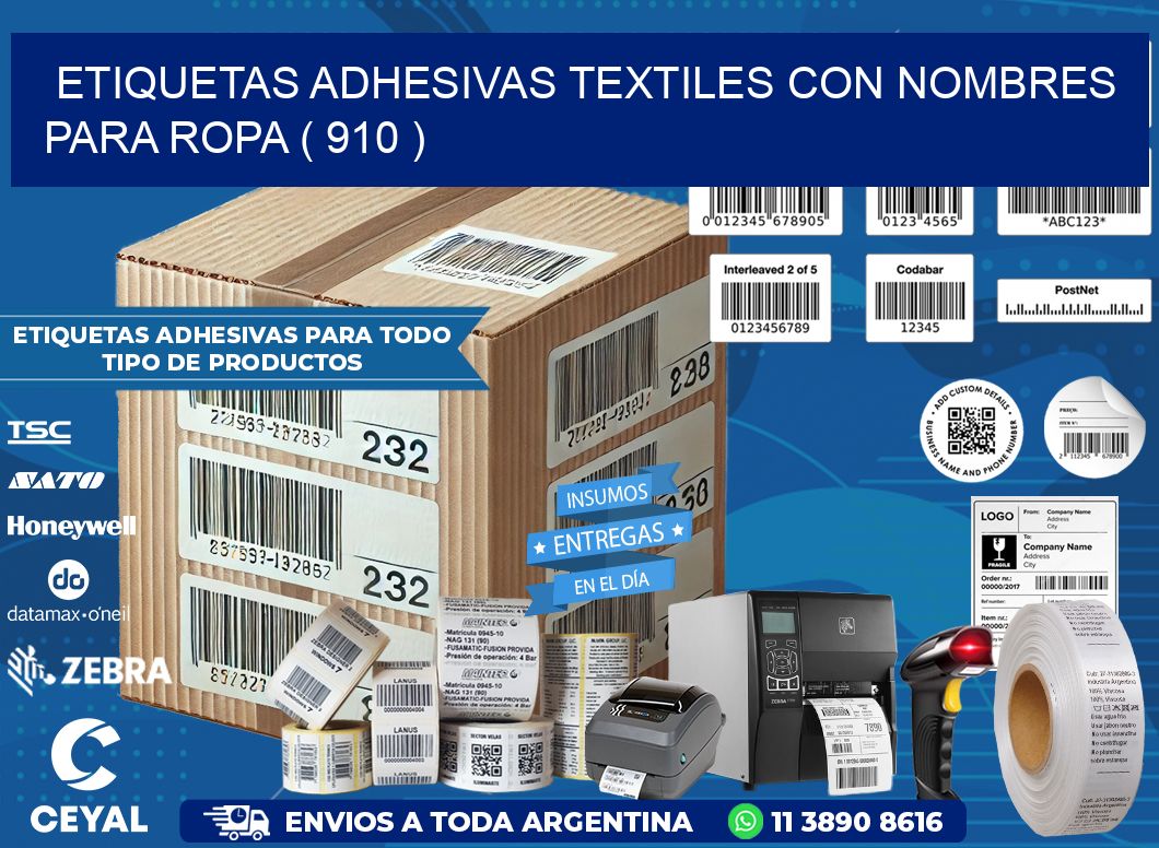 ETIQUETAS ADHESIVAS TEXTILES CON NOMBRES PARA ROPA ( 910 )