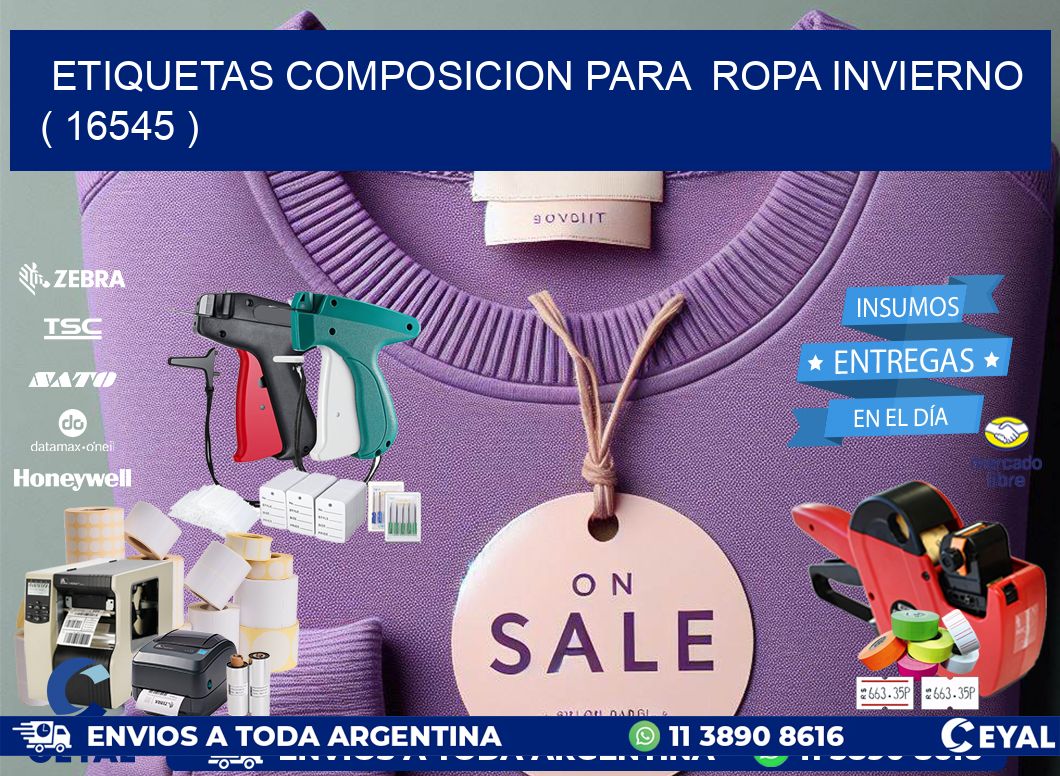 ETIQUETAS COMPOSICION PARA  ROPA INVIERNO   ( 16545 )