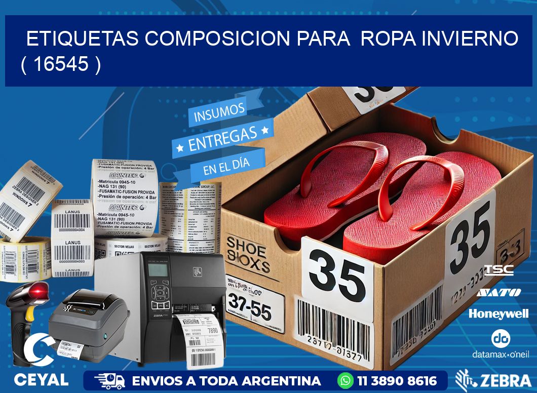 ETIQUETAS COMPOSICION PARA  ROPA INVIERNO   ( 16545 )