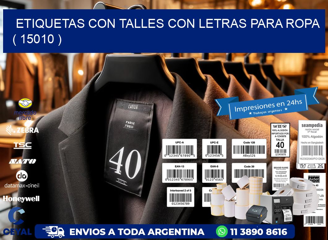 ETIQUETAS CON TALLES CON LETRAS PARA ROPA ( 15010 )