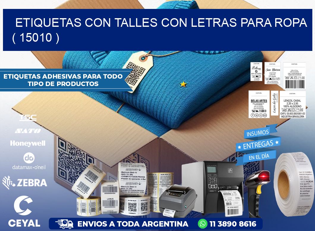 ETIQUETAS CON TALLES CON LETRAS PARA ROPA ( 15010 )
