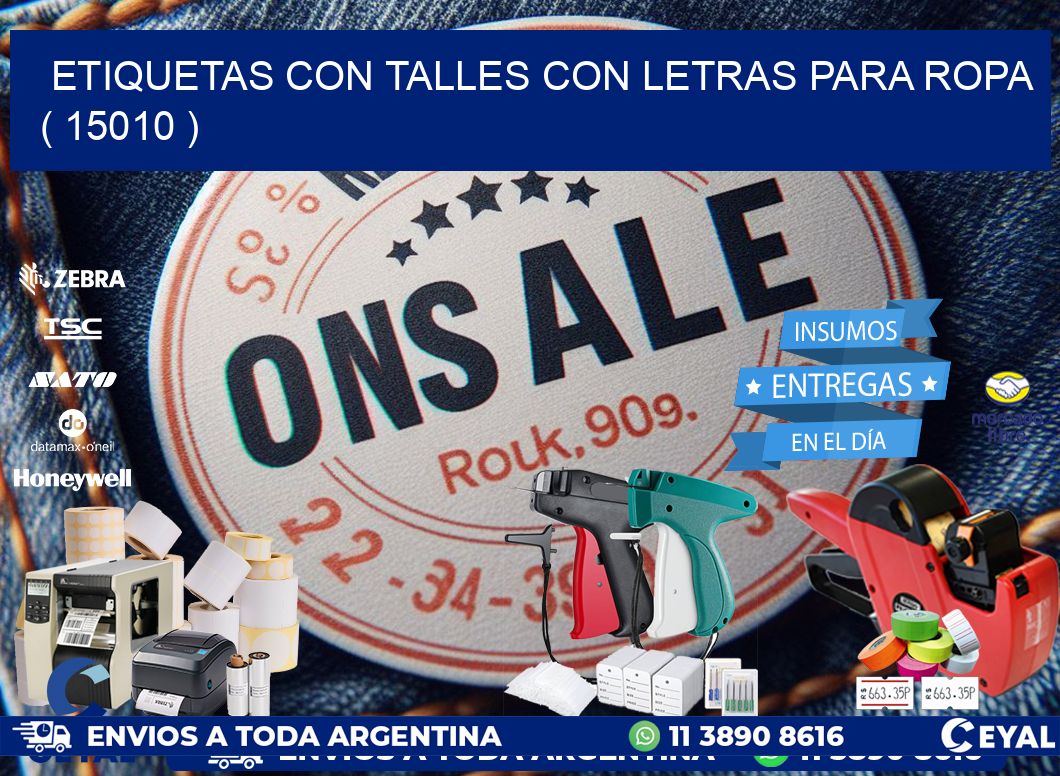 ETIQUETAS CON TALLES CON LETRAS PARA ROPA ( 15010 )