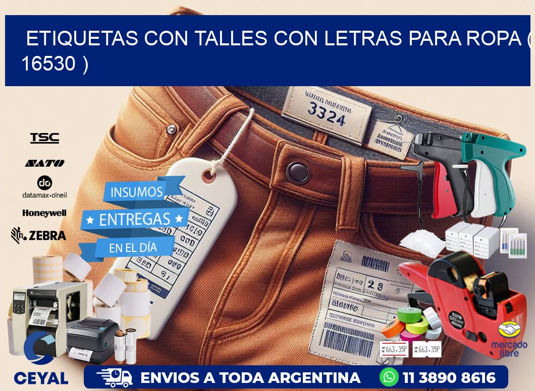 ETIQUETAS CON TALLES CON LETRAS PARA ROPA ( 16530 )