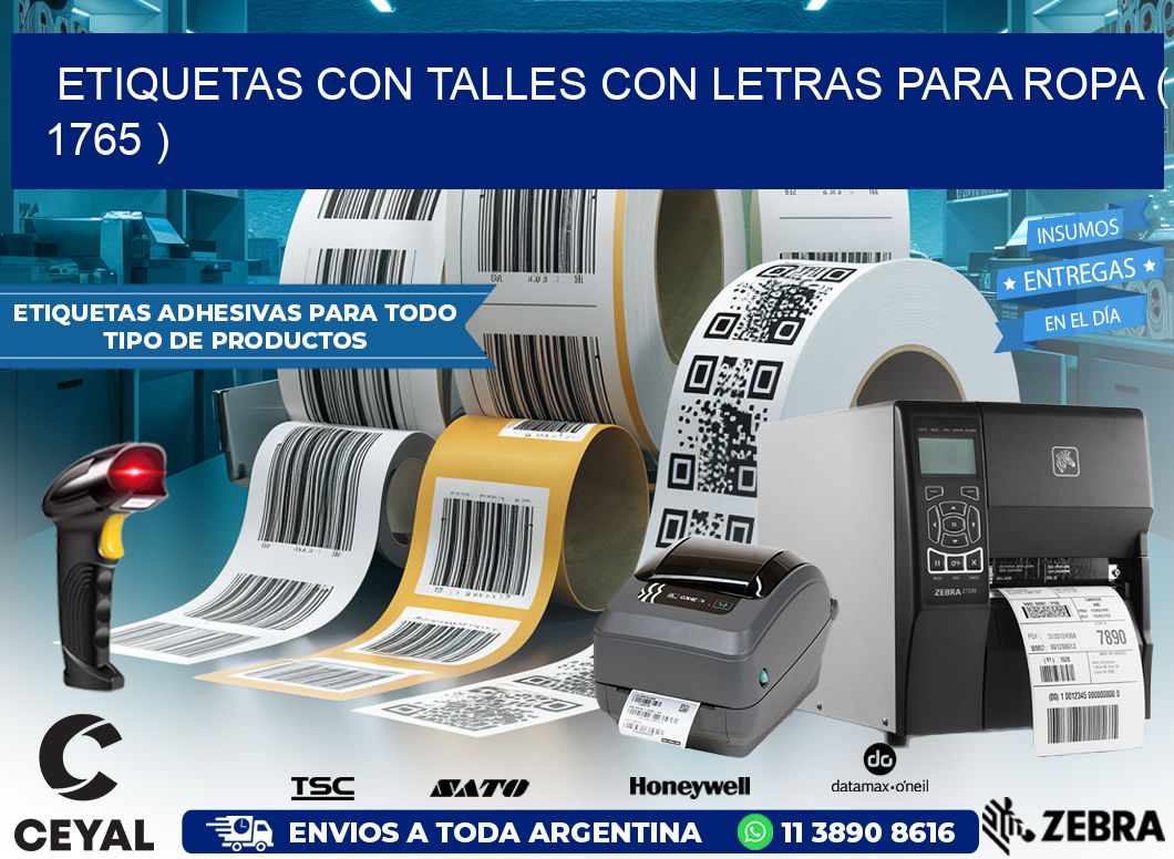 ETIQUETAS CON TALLES CON LETRAS PARA ROPA ( 1765 )