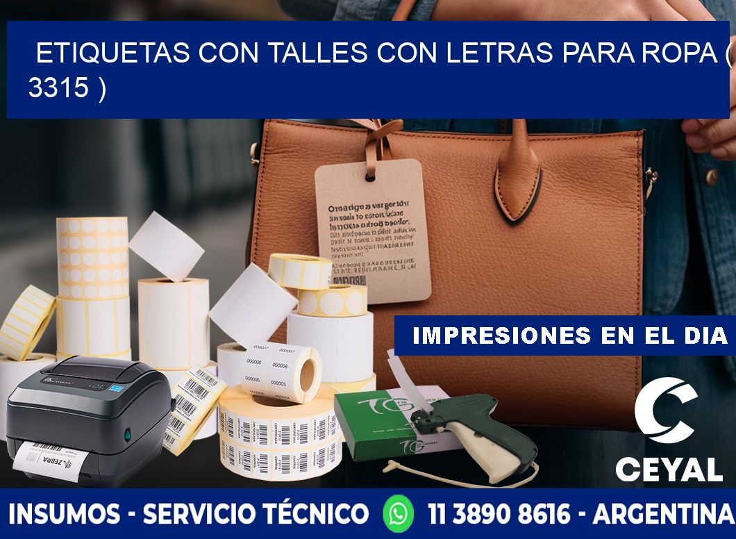 ETIQUETAS CON TALLES CON LETRAS PARA ROPA ( 3315 )