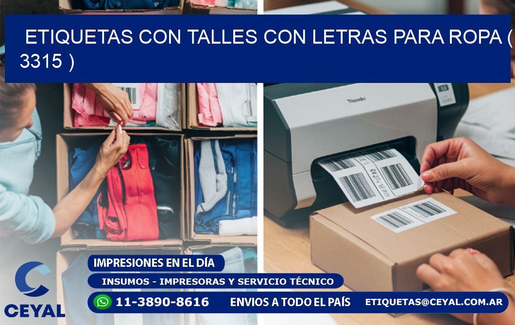 ETIQUETAS CON TALLES CON LETRAS PARA ROPA ( 3315 )