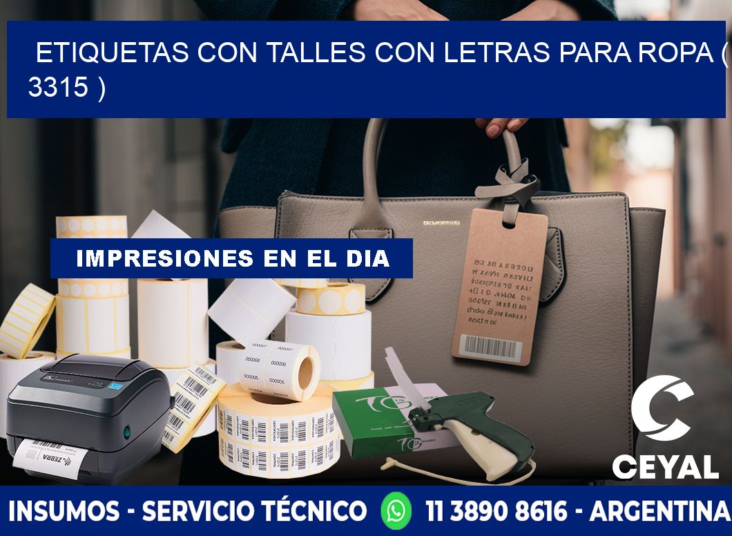 ETIQUETAS CON TALLES CON LETRAS PARA ROPA ( 3315 )