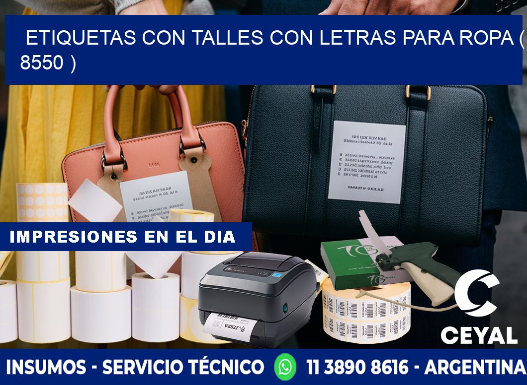 ETIQUETAS CON TALLES CON LETRAS PARA ROPA ( 8550 )