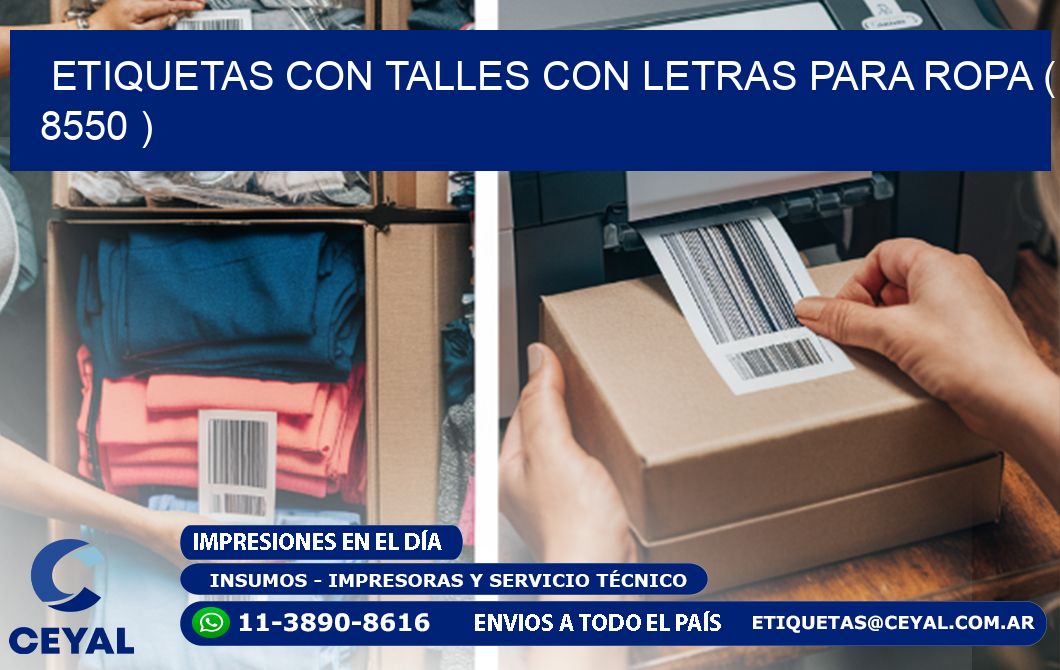 ETIQUETAS CON TALLES CON LETRAS PARA ROPA ( 8550 )