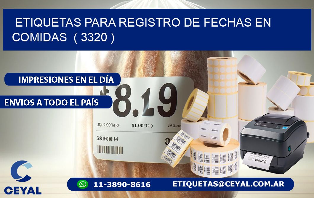 ETIQUETAS PARA REGISTRO DE FECHAS EN COMIDAS ( 3320 )