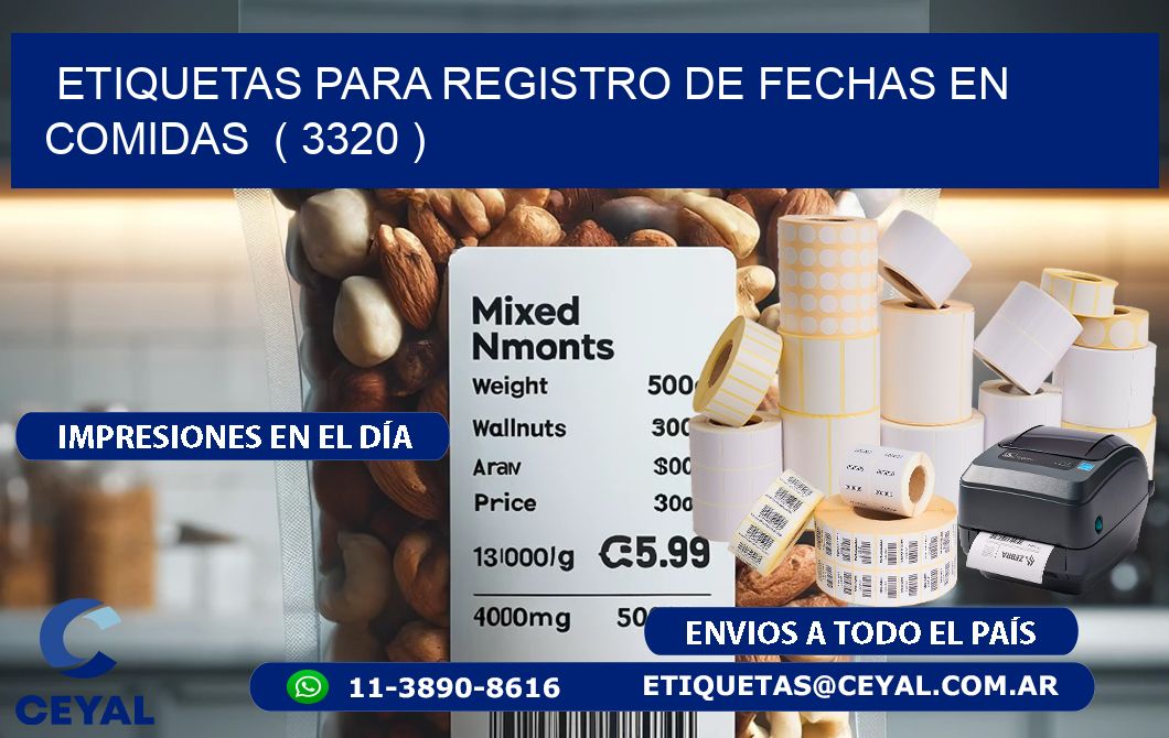 ETIQUETAS PARA REGISTRO DE FECHAS EN COMIDAS ( 3320 )