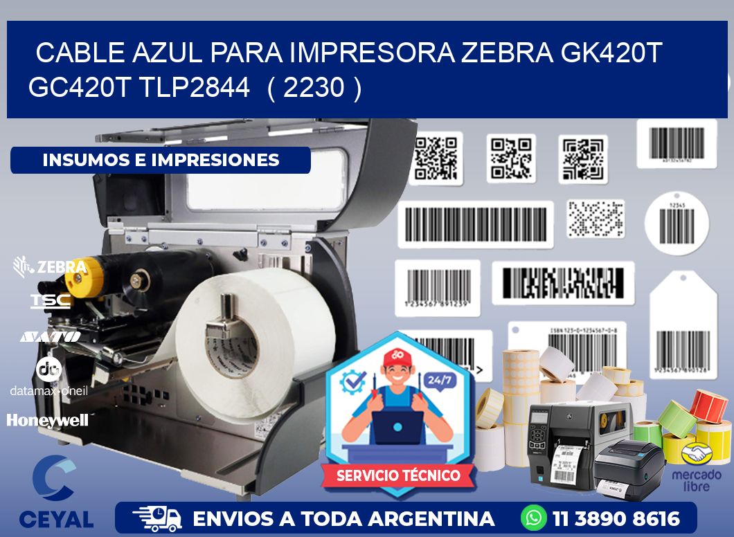 cable azul para impresora zebra GK420T GC420T TLP2844 ( 2230 )