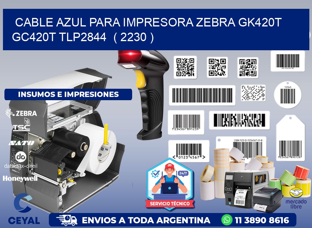 cable azul para impresora zebra GK420T GC420T TLP2844 ( 2230 )