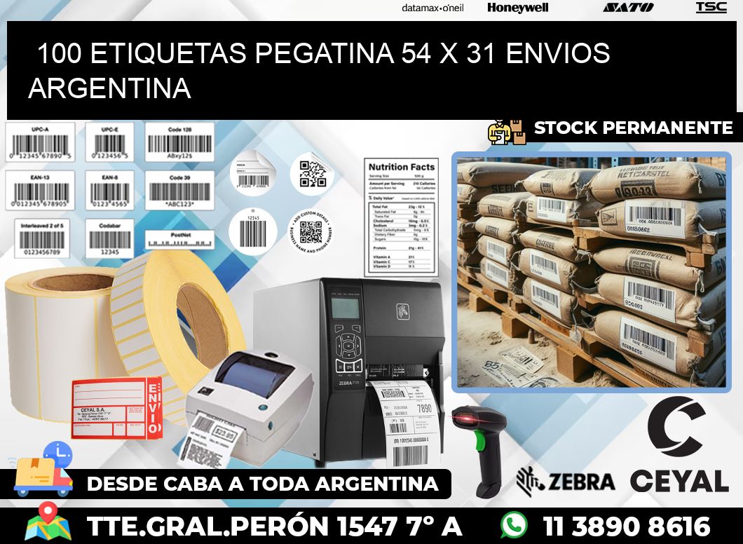 100 ETIQUETAS PEGATINA 54 x 31 ENVIOS ARGENTINA