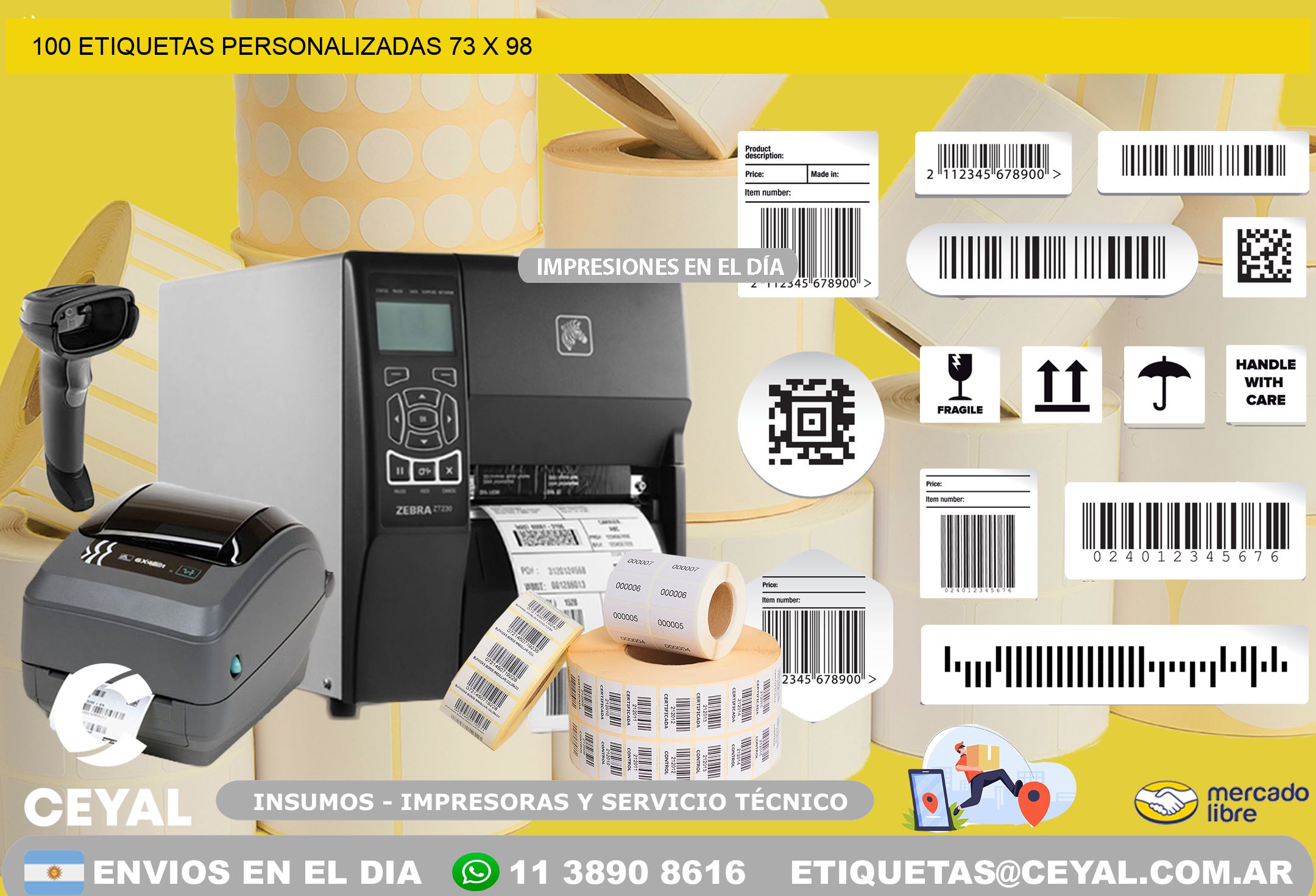 100 ETIQUETAS PERSONALIZADAS 73 x 98