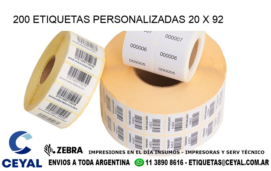 200 ETIQUETAS PERSONALIZADAS 20 x 92