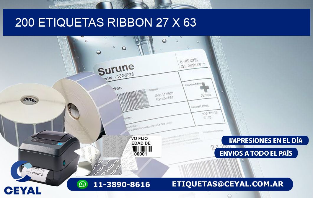 200 ETIQUETAS RIBBON 27 x 63